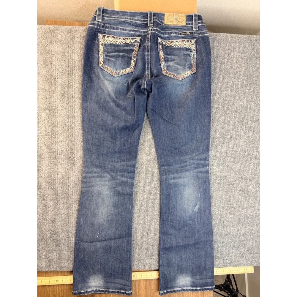 Miss Me Signature Boot Jeans 29 Blue Denim Embroidered Y2K Bootcut Stretch Women